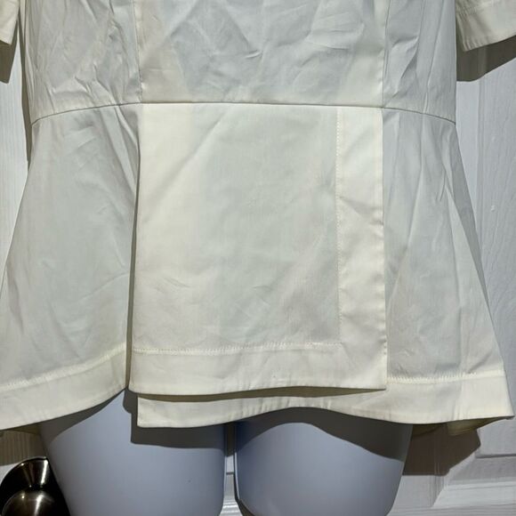 NWOT Lafayette 148 New York Cream Cuffed Sleeve Peplum Blouse Size 4 - Picture 2 of 10